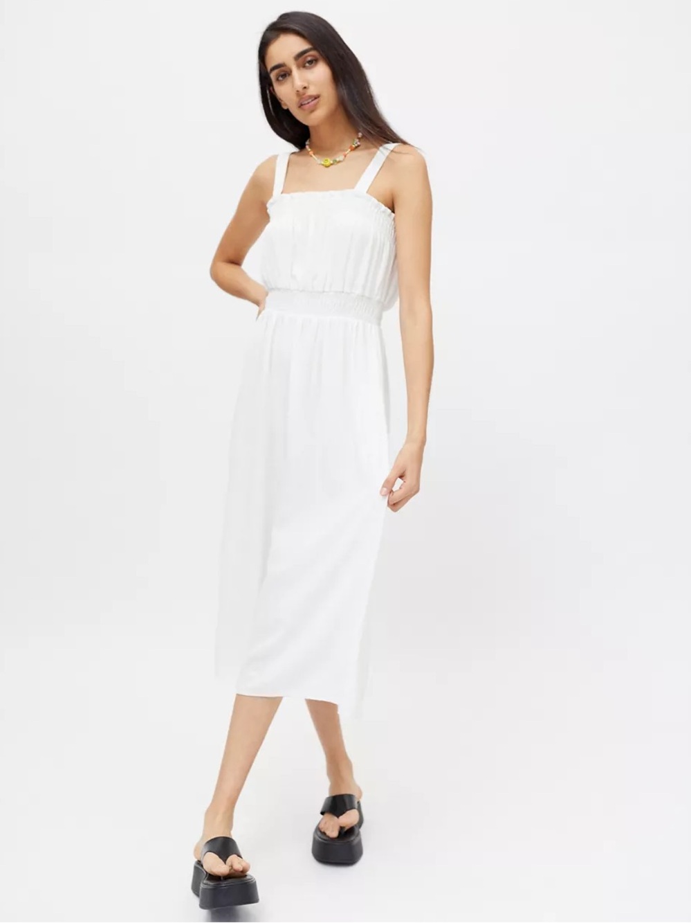 Lisa Says Gah Remi Midi Dress - White Cotton Smocked Sundress